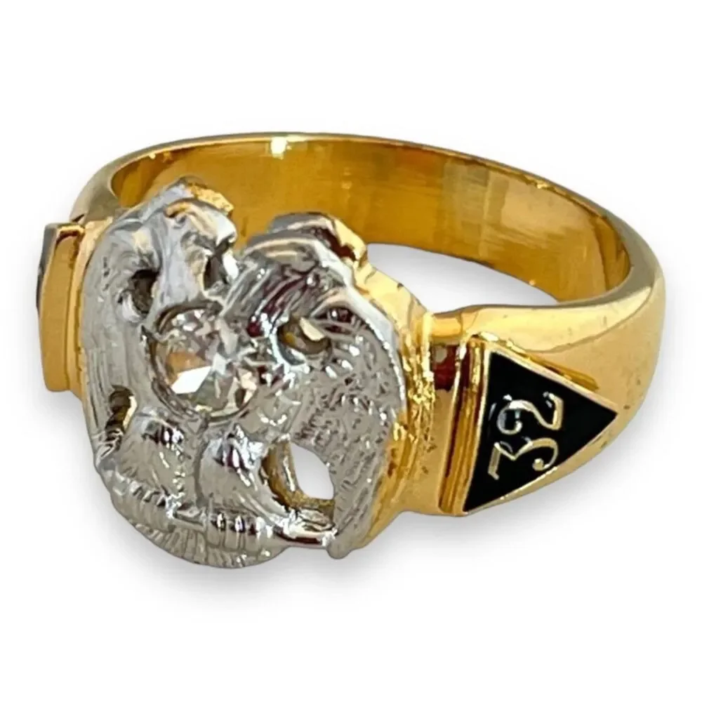 Vintage Masonic Ring Size 7 14K Gold Plate Freemason 32nd degree CZ - 14A